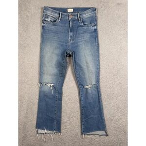 Mother Jeans Womens 28 Blue Medium Wash Insider Crop Step Fray Raw Hem